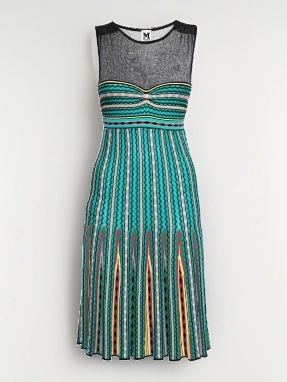 Missoni Teal Multicolor Striped Sleeveless Midi Dress